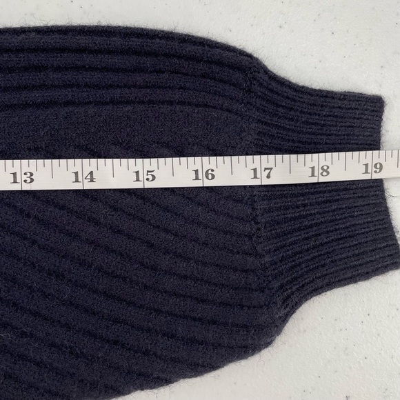 NWT Ann Taylor Navy Blue Ribbed Knit Tie Front Pattern Sleeve Sweater Dress - Picture 10 of 10